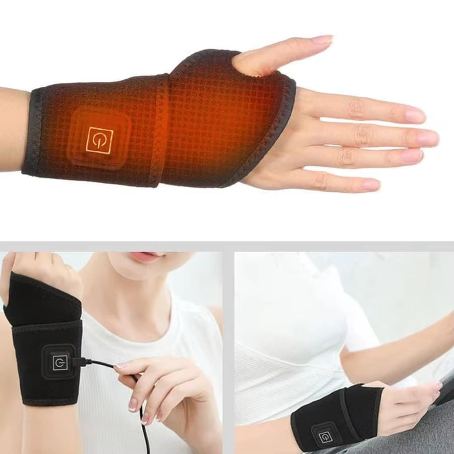 Electrically Heated Wrist Brace with Adjustable and Breathable Black Strap for Sports and Hand Joint Protection Tools
